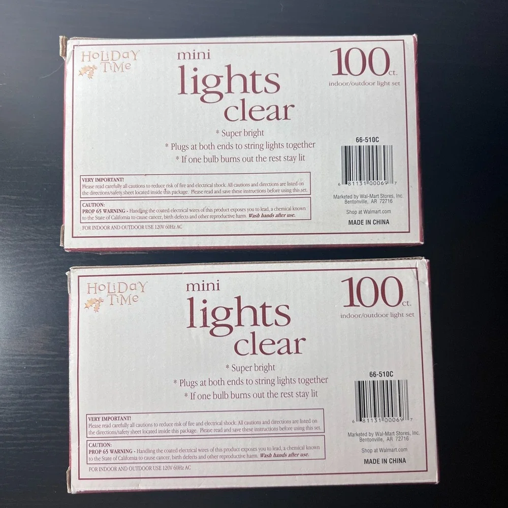 Lot of 2 Holiday Time Mini Lights Clear 100ct‎ 29.5 ft Indoor Outdoor